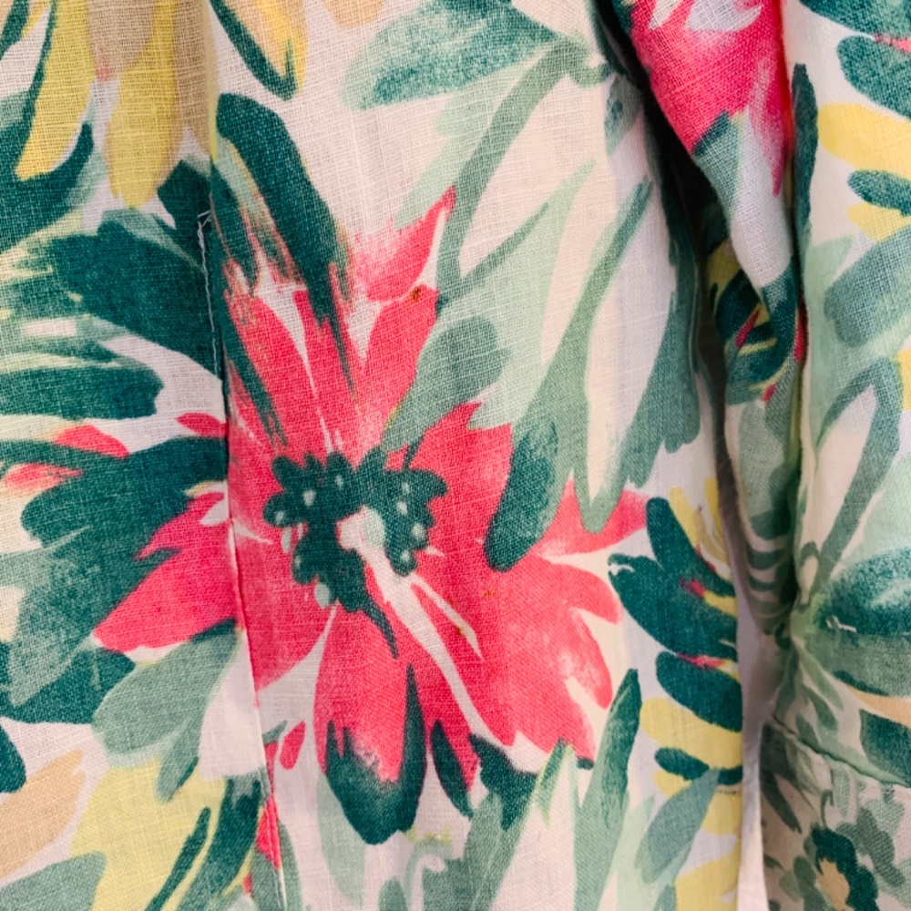 JM Collection Button Up Linen Shirt Size 14 Floral Bell Sleeve Tropical Vacation - Picture 6 of 13